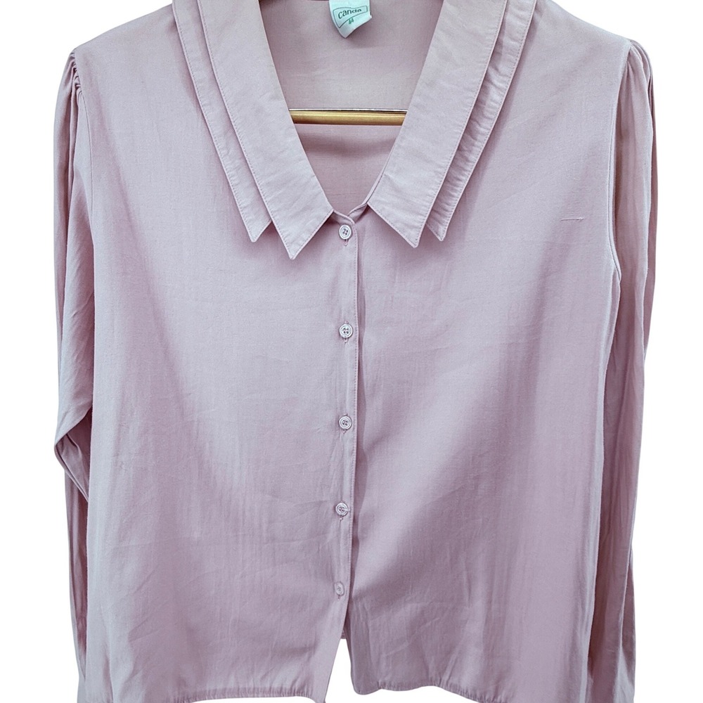 Vtg Canda‎ Women's Pink Button Down Blouse Collared Long Sleeve Size 44